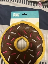 Zippy Paws - Donutz Squeaky Plush Dog Toy Brown Yellow - 7" NeW