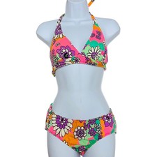 Vintage Swimsuit Bikini Surfer Girl Beach Blanket Bingo Flowers Retro Hippie