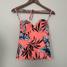 New Old Navy Women Orange Palm Leaf Print Halter Balconett Tankini Top S