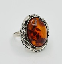 Vintage 925 Sterling Silver Ring Genuine Baltic Amber Size 5.5