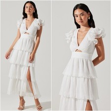 ASTR The Label Emporia Tiered Tulle Midi Dress White Women’s Size M NWT $179
