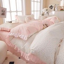 Pink Flower Duvet Cover Twin Chic Floral Print Ruffle Duvet Cover Cotton Lace...