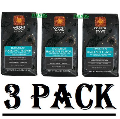 3 Pack Copper Moon World Coffee Hawaiian Hazelnut Ground Medium Roast (40 oz)