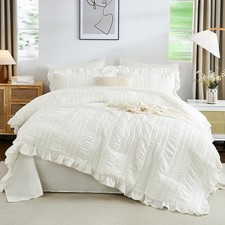White Comforter Set King,7 Pieces Ruffle Comforter Set with Sheets,Textured B...