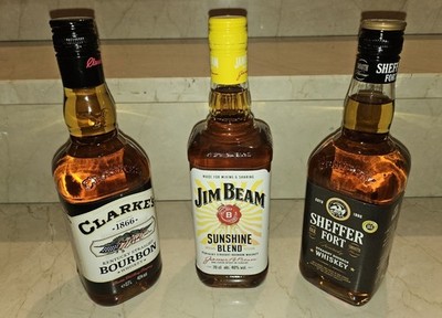 3 Flaschen JIM BEAM sunshine blend - CLARKES 1866 Bourbon - SHEFFER FORT Whiskey