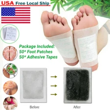 50Pads Detox Foot Patches Pads Lymphatic Drainage Ginger Body Toxins Cleansing