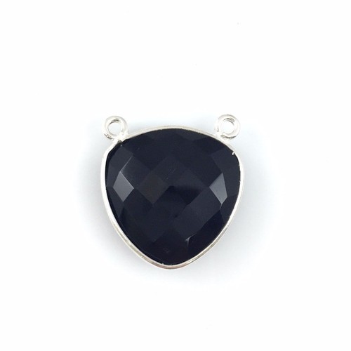 Bezel Gem Links - Sterling Silver - Large Trillion - 18mm - Black Onyx -1pc - Picture 1 of 3