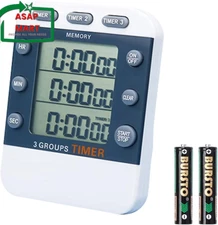 Digital Dual Kitchen Timer, 3 Channels Count Up/Down Timer, Triple Cooking Timer