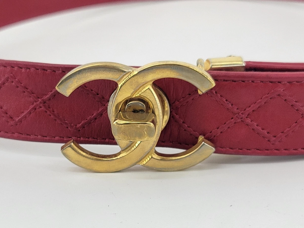 CHANEL BELT Women's Red Leather w/ Gold CC Buckle Size 70/28: Ships Free  (31889)