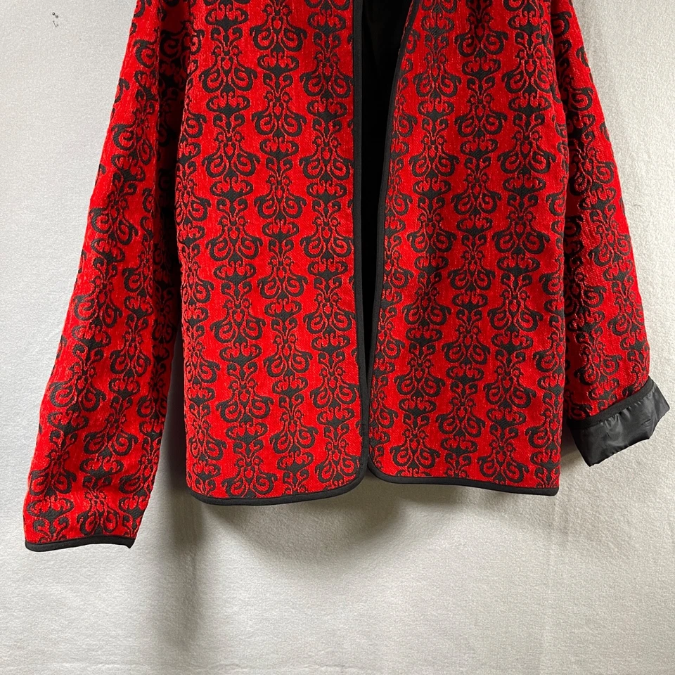 Serengeti Brocade Tapestry Womens Blazer Jacket Open Front Red/ Black Christmas - Image 3 of 4