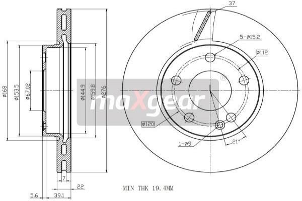 2X Maxgear 19-1312 Bremsscheibe FüR MERCEDES-BENZ-image