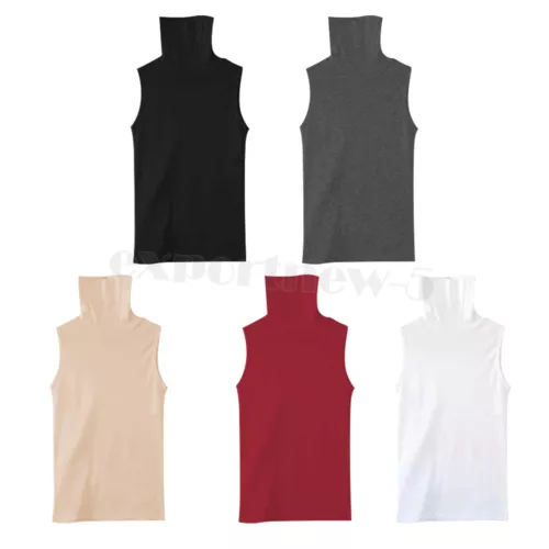 Herren Ärmellos Rollkragen T-Shirt Einfarbig Tank Shirt Thermo Pullover Oberteil Slim Fit - Bild 7 von 15