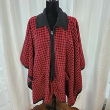 Le Moda Womens Poncho Cape Shawl Style Jacket Red Black One Size Houndstooth New