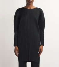 Pleats Please Issey Miyake Black Pleated Long Sleeve Shift Dress sz 4