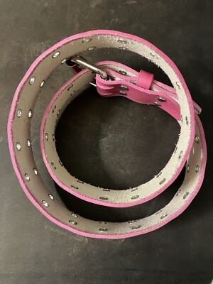 Pink Solid Full Grain Leather Star Stud Belt Eyelets Double Hole Pink Leather Belt 2 Holes Grommets Double Hole Double Prong  main image 3