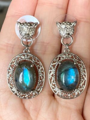 Karis 925 Sterling Silber Leopard Natur Labradorit Ohrhänger