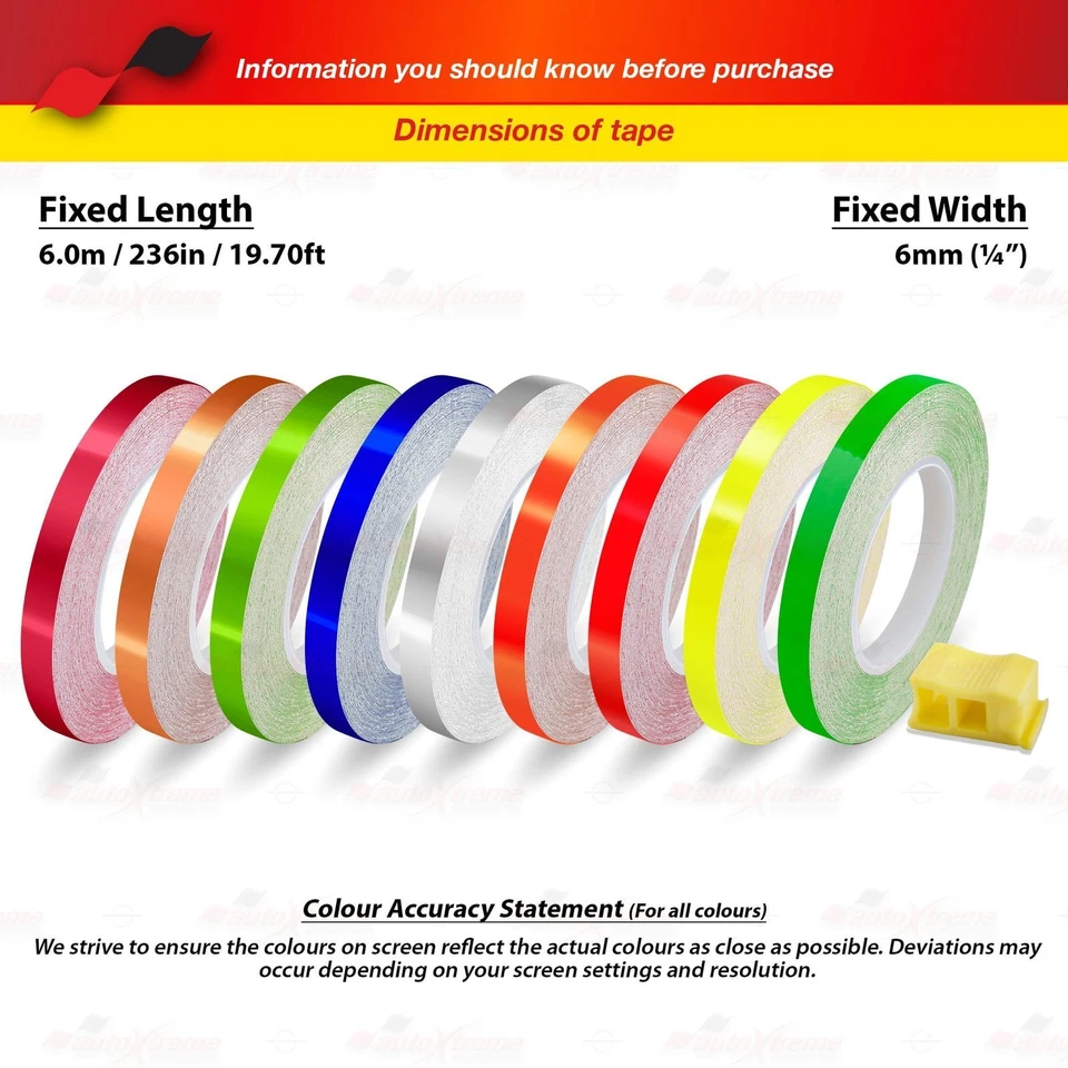 1/4" 6mm Pin Stripe Cars Motorcycles Wheel Rim SINGLE SOLID Line Vinyl STICKERS - Image 2 of 4