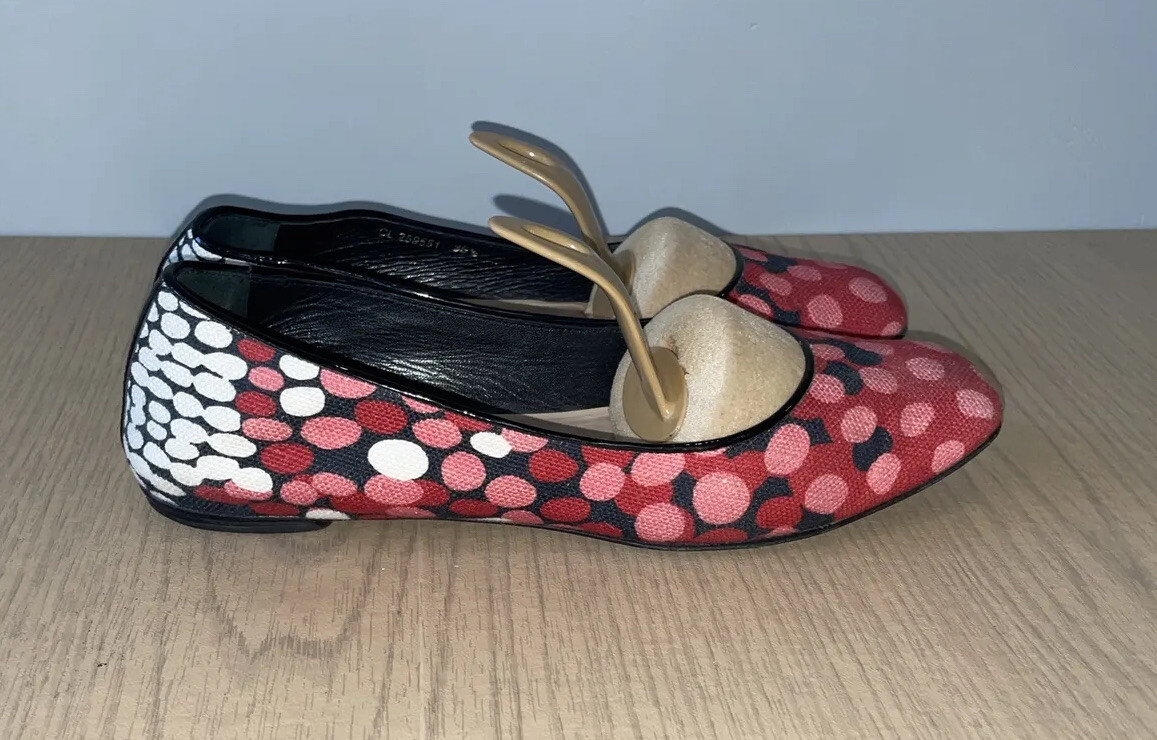 YSL Yves Saint Laurent Ballerine piatto a pois rosso rosa bianco tela taglia 35 5M