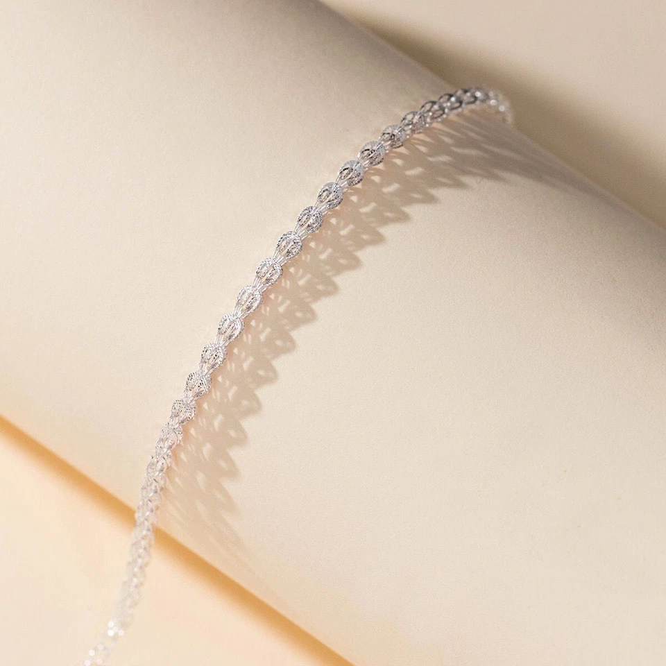 Women Real s925 Sterling Silver Sparkling Foxtail Chain Bracelet Bangle 8.3 in - Image 3 of 4