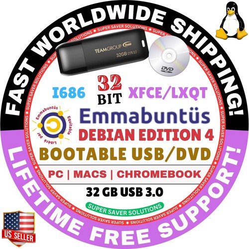 EMMABUNTUS LINUX OS LIVE BOOT USB, DVD DEBIAN UBUNTU XUBUNTU, 64 bits, MAC/PC - Imagen 7 de 15