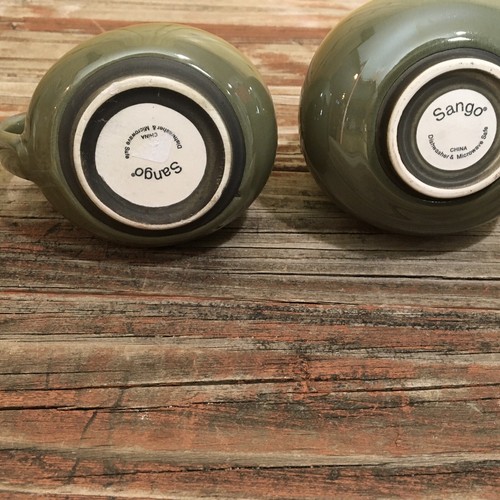Crema y azúcar Sango con tapa verde tono tierra sin astillas D44 - Imagen 4 de 4