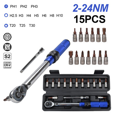 15pcs Bicycle Bike 1/4 Inch Driver Torque Wrench Tool Socket Set Kit 2 ...