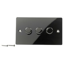 Volex 3 Gang Dimmer Light Switch Wall Flush Black Nickle Metal On Off Toggle