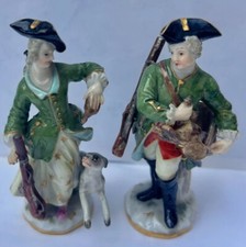 A Very Fine Pair of Miniature 18th c. Meissen Hunter & Huntress Figurines