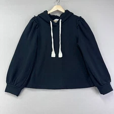 G. The Label By Goop Sweatshirt Womens M Black Hooded Puff Sleeve Quiet Luxury