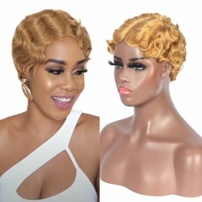 Sexy Pixie Cut Remy Human Hair Wig Short Wave Brazilian hair Non Lace Blonde Wig