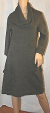 LONDON TIMES KNIT 3/4 SLEEVE SWEATER DRESS GRAY TURTLENECK COWL NECK TOP L