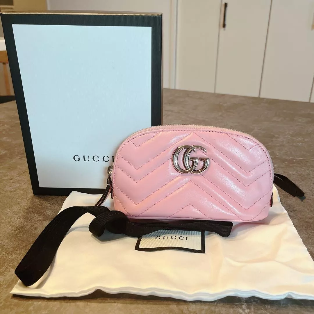 Pochette cosmétique GUCCI GG Marmont cuir rose authentique avec accessoires occasion