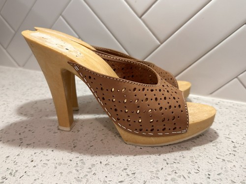Vintage 1980s Candies Style Sandal High Heels Slide Sexy Brown Perforated 7 / 38 - Picture 5 of 12