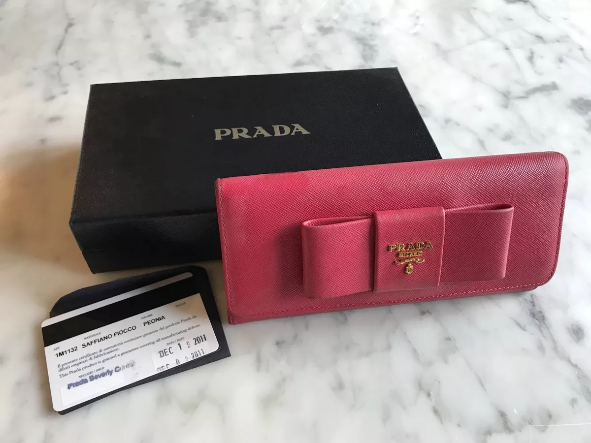 Prada Saffiano Peonia Fiocco Bow Zip Around Wallet