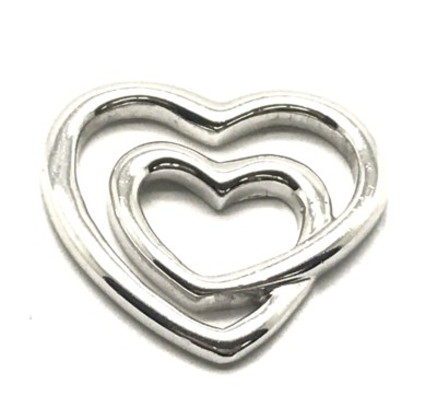 Sterling Silver 925 3D Puffy Elegant Simple Double Love Heart Halo Loop Pendant