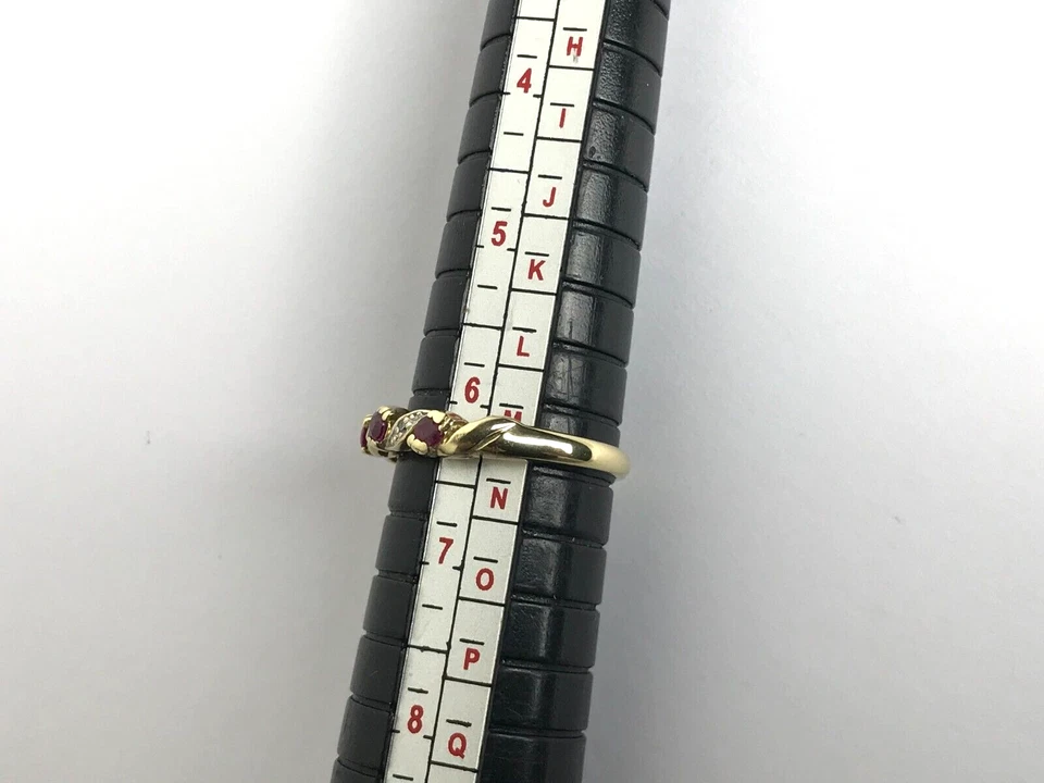 Anillo Rubí y Diamantes Oro 9ct Estilo Art Deco Rubí Diamante Anillo Vintage - Talla M Foto 3 de 4