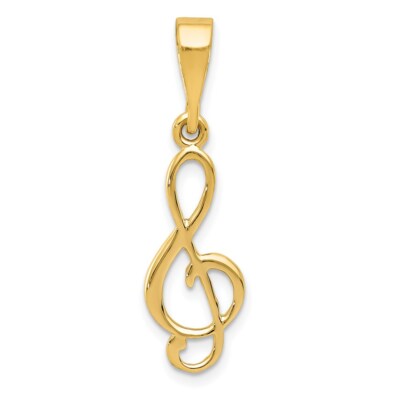 Real 14K Yellow Gold Treble Clef Charm; Women & Men