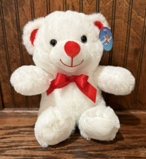 Bear 10" White Plush Teddy Bear Stuffed Animal Toy Gift New Red Bow