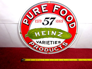 11 in HEINZ 57 VARIETIES PRODUCTS ADVERTISING SIGN HEAVY METAL PORCELAIN -S179C