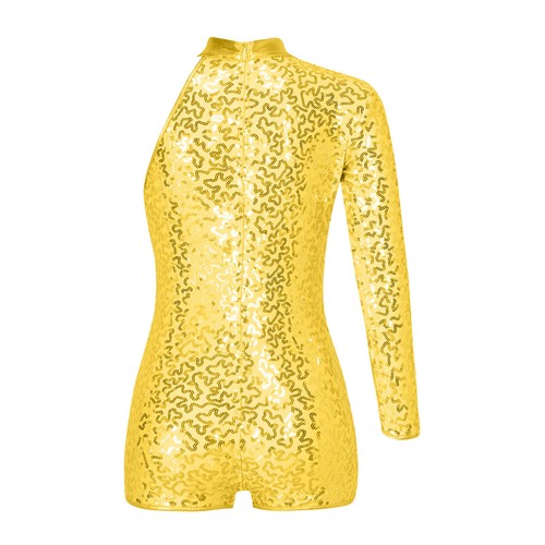 Mädchen Glitzer Pailletten Stehkragen Ballett Tanz Turnanzug Gymnastik Unitard Biketard - Bild 18 von 53