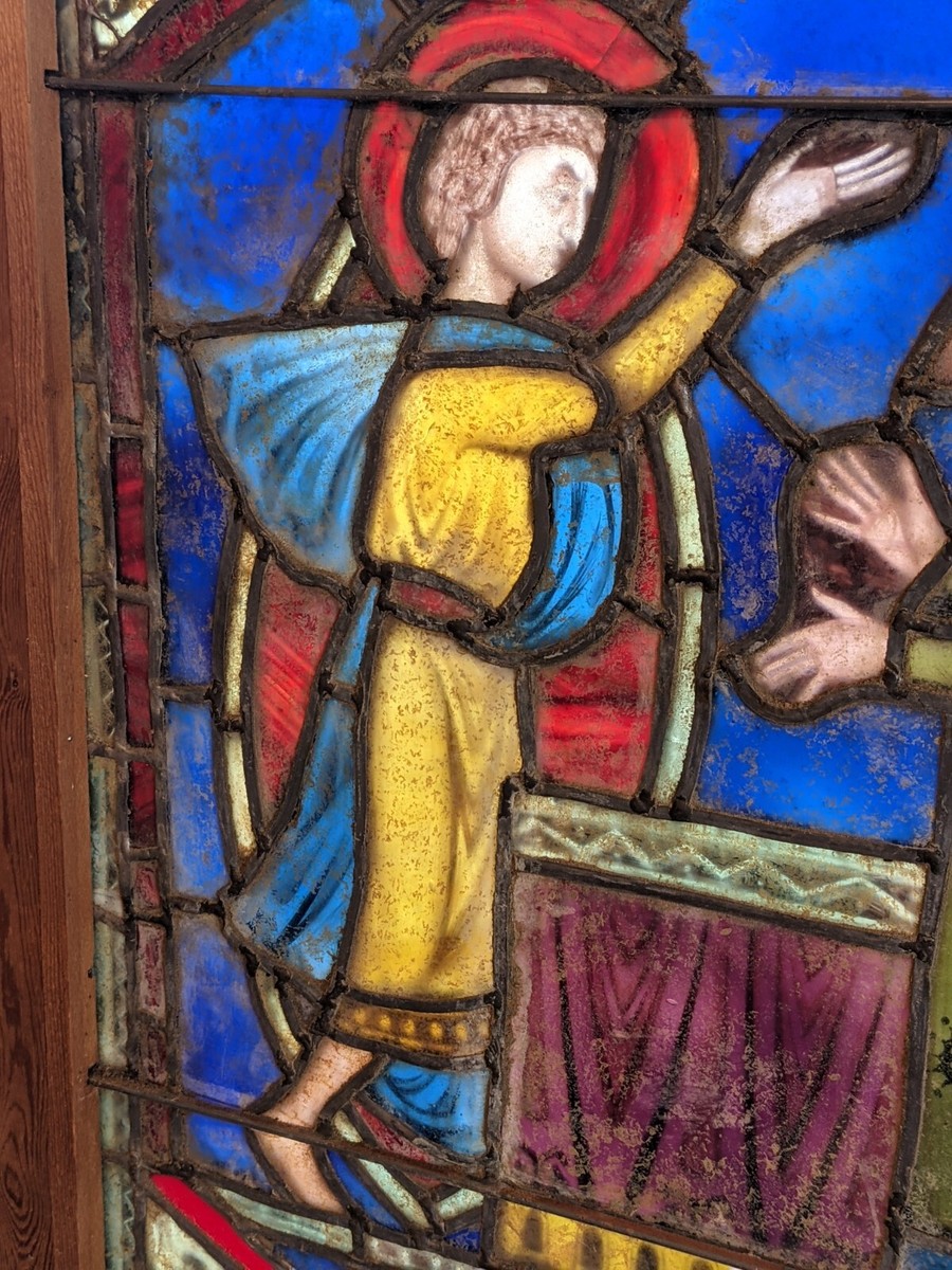 Set Of 3 Historical Lawrence Bradford Saint Painted Stained Glass