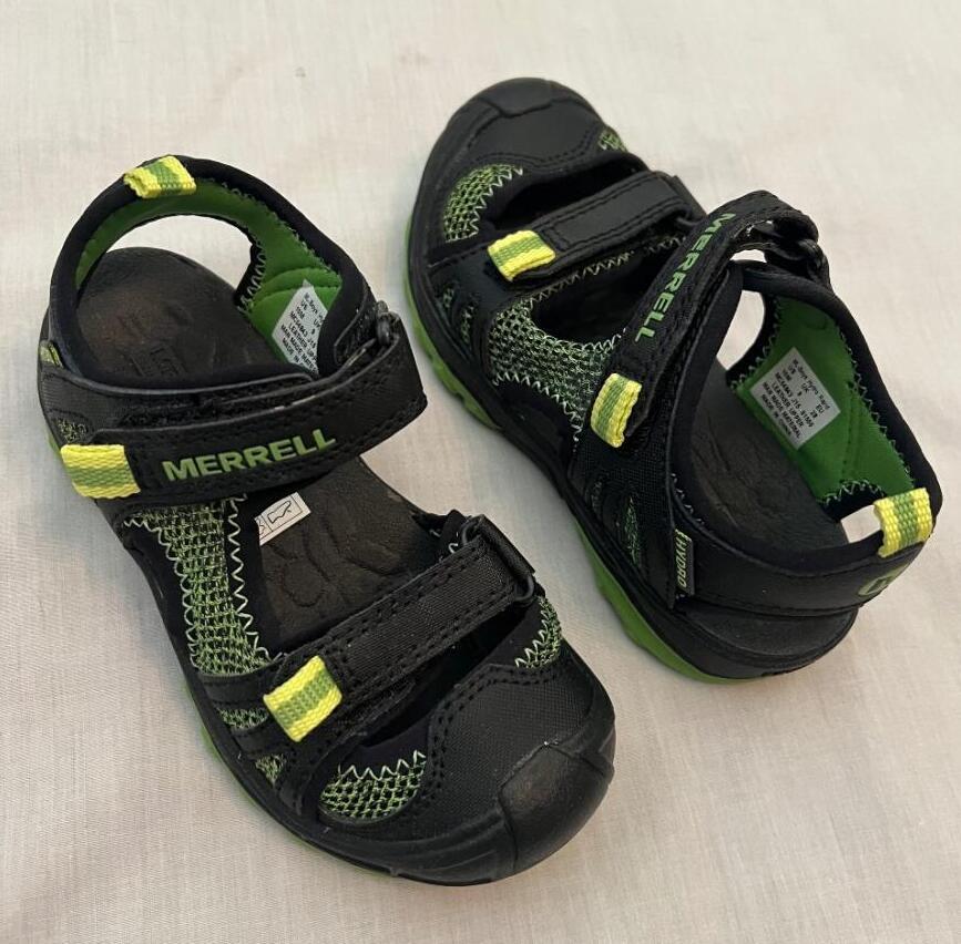 MERRELL sandali scarpe uomo bambino 2 nero verde idro rapide acqua resistenti NUOVI