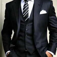 Business Striped Men Suits Slim Fit Single Breasted Notch Lapel Blazer Wedding