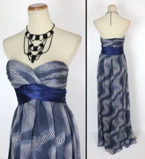 NEW Morrell Maxie Blue Gray $340 Strapless Long Prom Formal Dress Size 6 Silk
