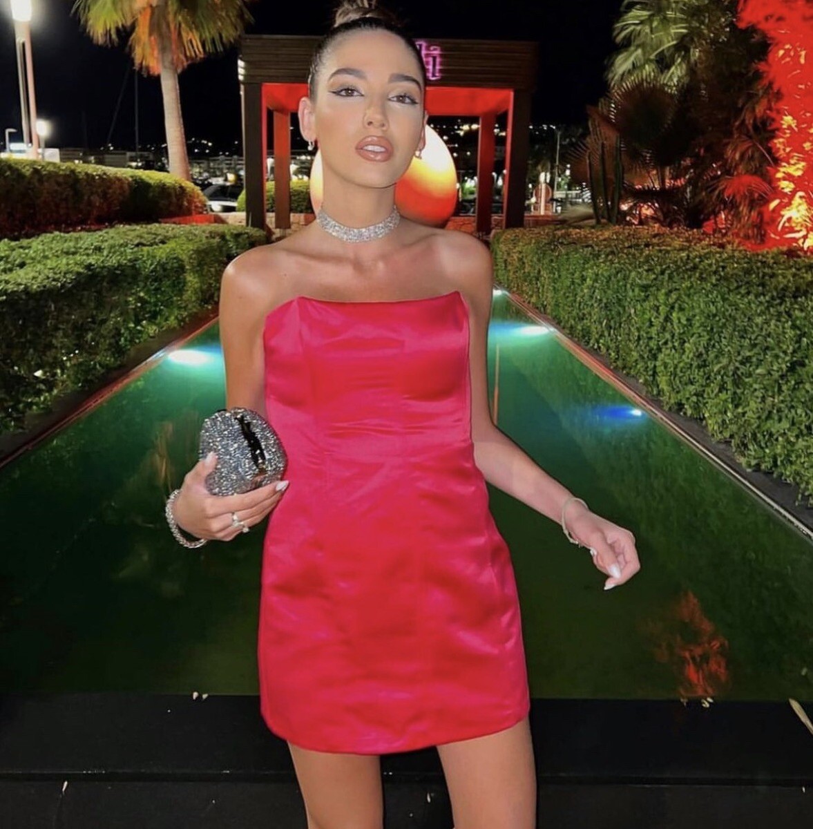 knee length dresses for ladies Cute Bodycon Halter Fuchsia Elastic Satin Homecoming Dresses LD080305   Lovedreamdress