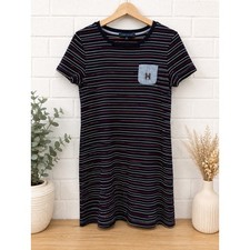 Tommy Hilfiger T-Shirt Dress Women M Navy Blue Striped Short Sleeve Pocket Logo