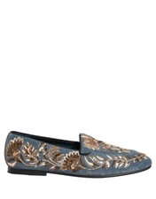 Dolce & Gabbana Blue Velvet Embellished Dress Loafers Men's Shoes