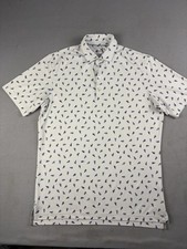 Johnnie O Polo Shirt Mens Size Medium White All Over Print Performance Golf
