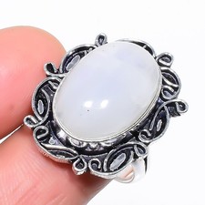 Natural Rainbow Moonstone Gemstone 925 Sterling Silver Ring Size 9 d859
