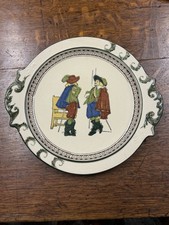 Rare Royal Doulton, Charles Noke “Musketeer” Cake Plate, Embossed Scroll Handles